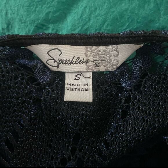 Lace Navy Blue Black Fit & Flare Mini Skater Dress SZ SM Long Sleeve Whimsy Goth - Picture 5 of 7